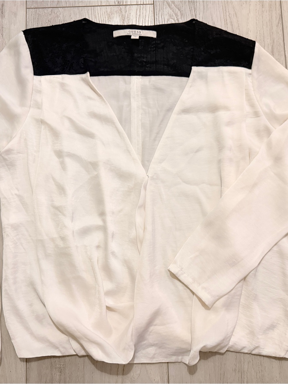 GUESS Los Angeles Women’s S Black White Floral Lace Colorblock Blouse
